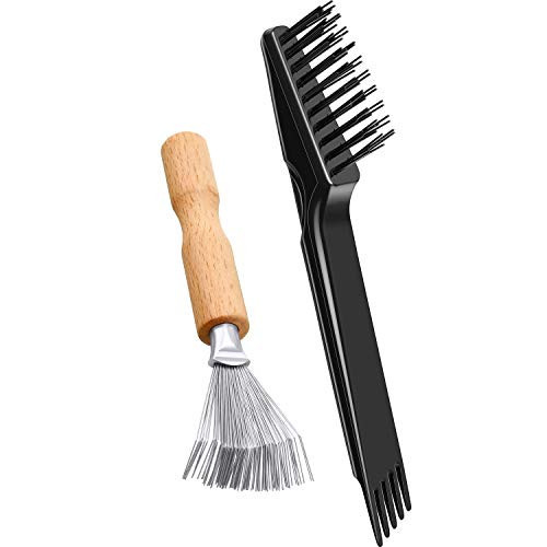 2 Pieces Hair Brush Cleaning Tools - Mini Comb Cleaner Rake with Wooden Handle for Removing Hair Dust at Home and Salon (Black) | Amazon (US)