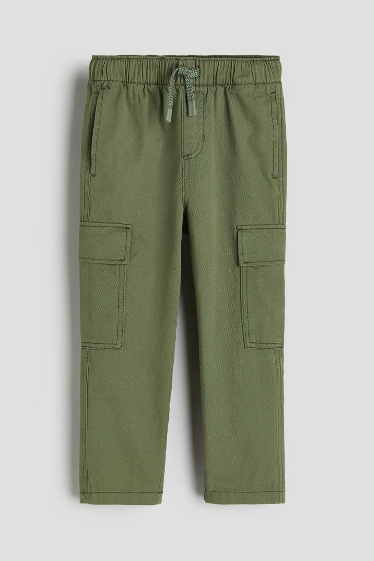 Twill cargo trousers - Dark khaki green - Kids | H&M GB | H&M (UK, MY, IN, SG, PH, TW, HK)