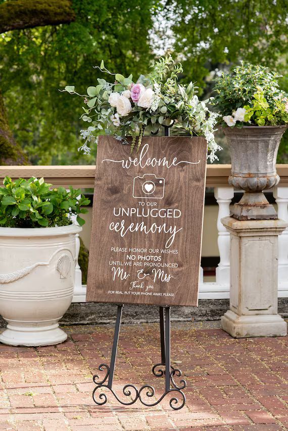 Unplugged Wedding Sign - Unplugged Ceremony Sign - Vertical Wooden Wedding Sign - Rustic Wedding ... | Etsy (US)