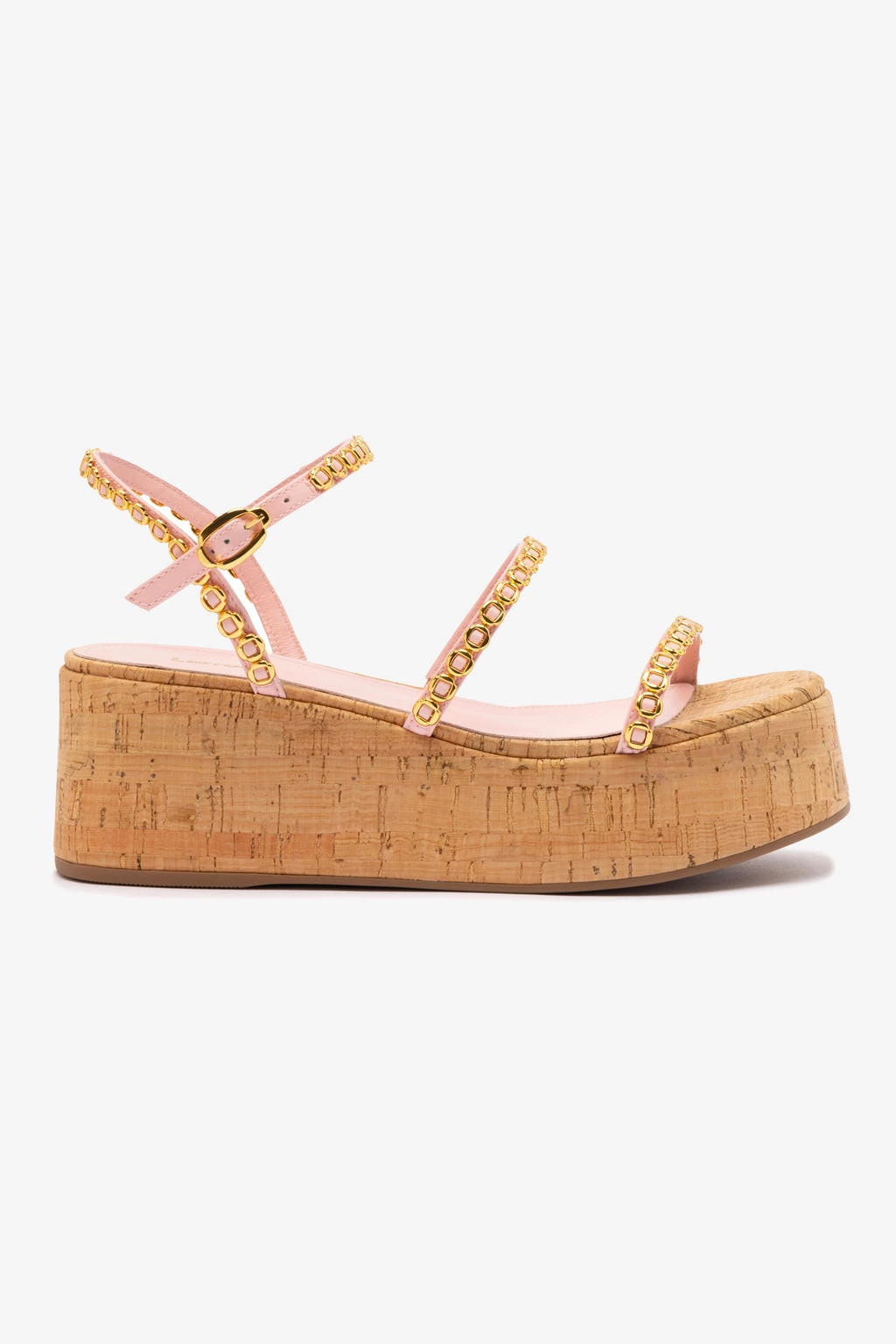 Gio Milanina Flatform In Tulip Patent Leather and Natural Cork | Larroude