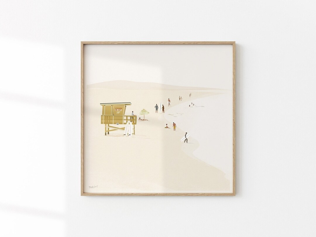Large Beach Painting Wall Art Beach Decor Digital Download Beach Art Minimal Wall Art Mustard Yel... | Etsy (US)