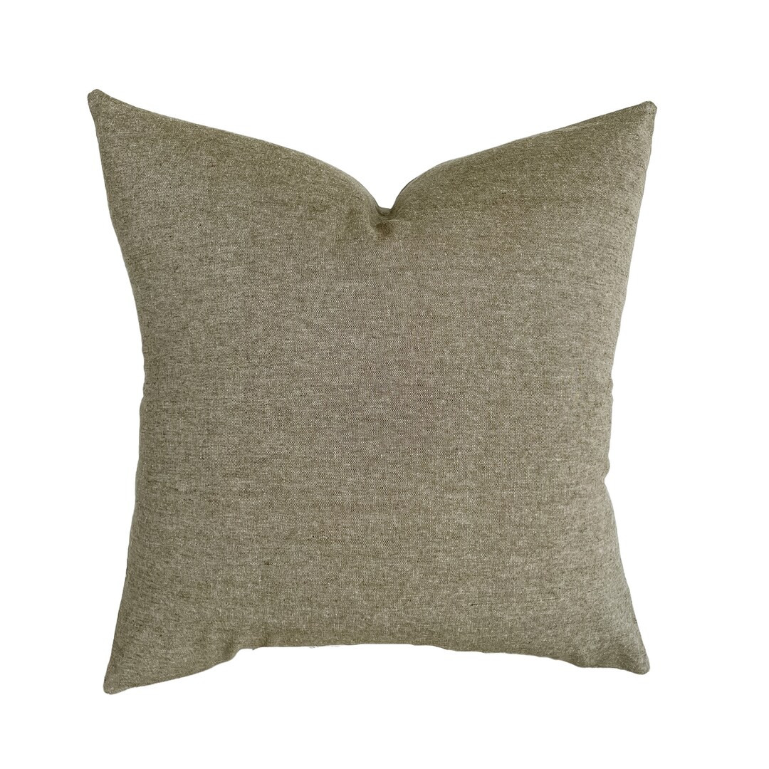 Oliver  Olive Yarn Dyed Linen Pillow Cover  Neutral Earthy - Etsy | Etsy (US)