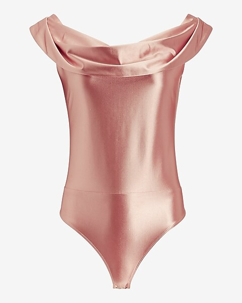 Satin Off The Shoulder Thong Bodysuit | Express