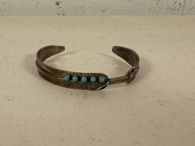 Vintage Native American Sterling Silver Cuff Bracelet Feather Design w Turquoise  | eBay | eBay US