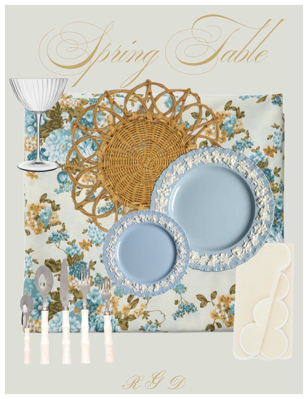 Easter / spring table ideas. Love this floral table cloth, wedgewood dishes and rattan charger!

#LTKHome #LTKSeasonal