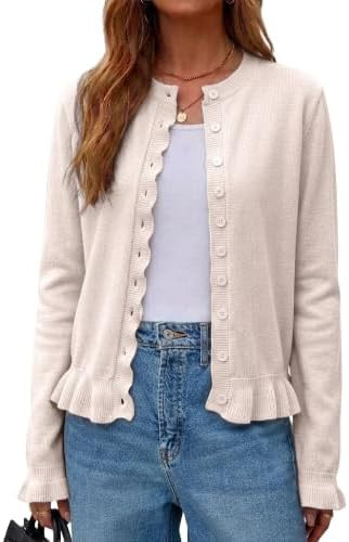 Womens Long Sleeve Cardigan Sweaters Crew Neck Button Down Knit Tops Casual Open Front Shrug | Amazon (US)