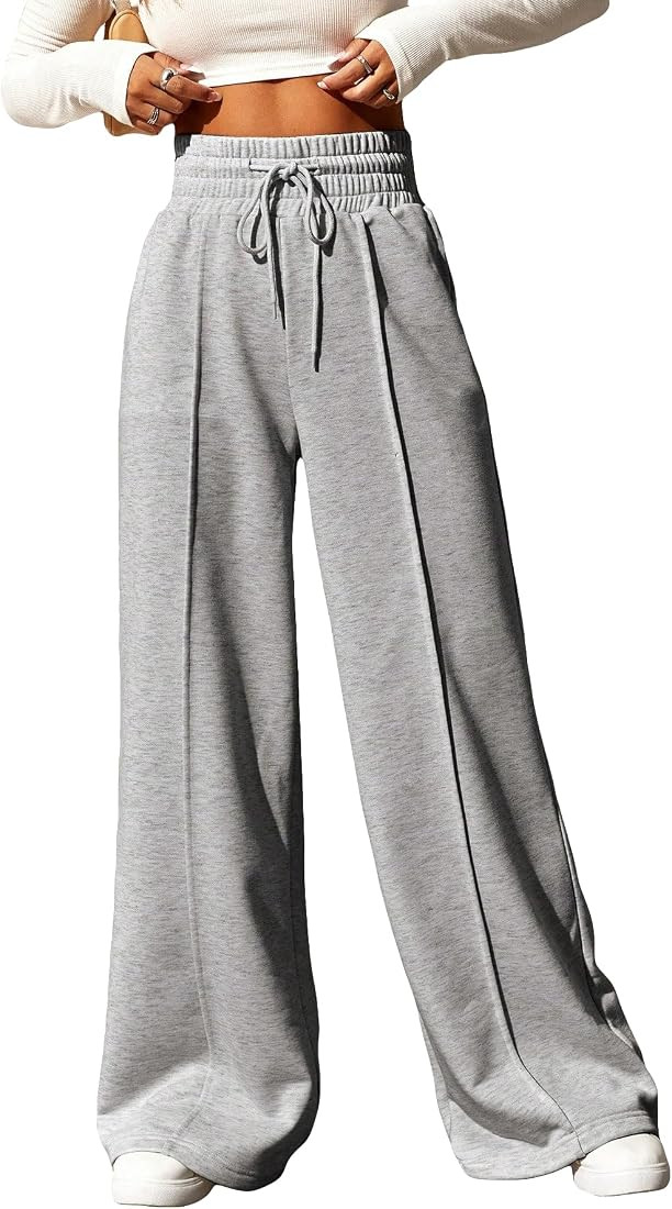SOLY HUX Women's Drawstring High Waisted Wide Leg Long Pants Sweatpants with Pocket | Amazon (US)