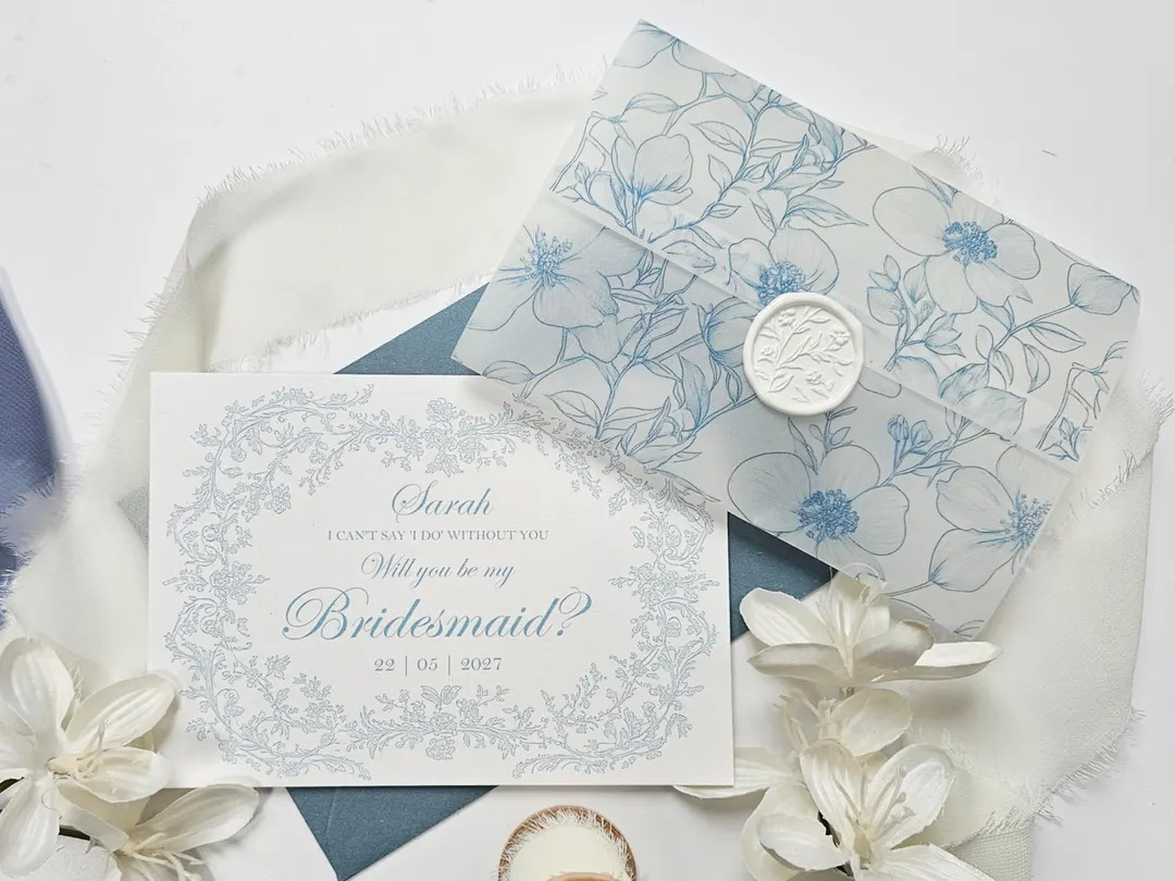 Dusty Blue Bridesmaid Proposal Card With French Toile - Perfect for Your Bridesmaid Box or Your S... | Etsy (US)