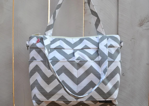 Camera bag in Grey Chevron market sack style / cross body messenger Waterproof base, by Darby Mack M | Etsy (US)