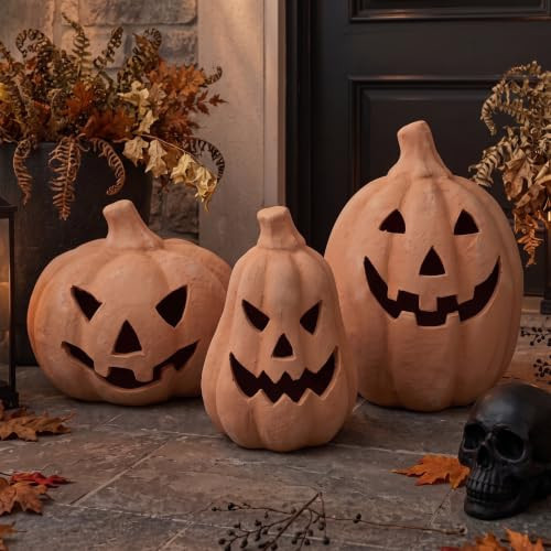 Geelin 3 Pcs Fall Decoration, Terracotta Pumpkins Outdoor, 3 Size, Orange | Amazon (US)