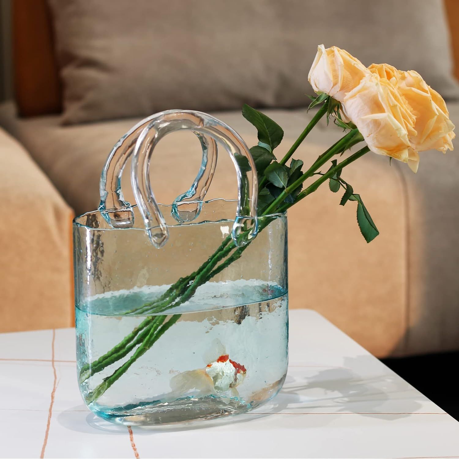 Purse Vase for Flowers, Glass Vase, Fish Bowl with Bubble, Handbag Shape Clear Vase, 10.6 inch Va... | Amazon (US)
