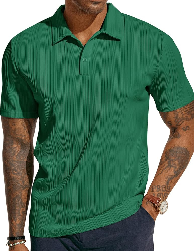 PJ PAUL JONES Mens Textured Knit Polo Shirts Regular Fit Stretchy Golf Shirts | Amazon (US)