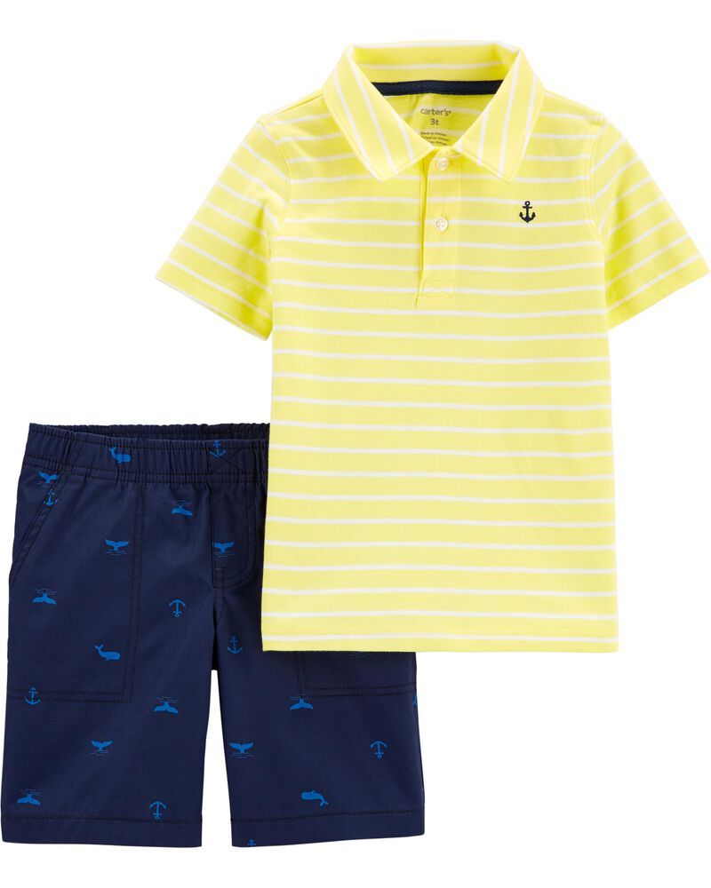 2-Piece Striped Polo & Whale Short Set | Carter's