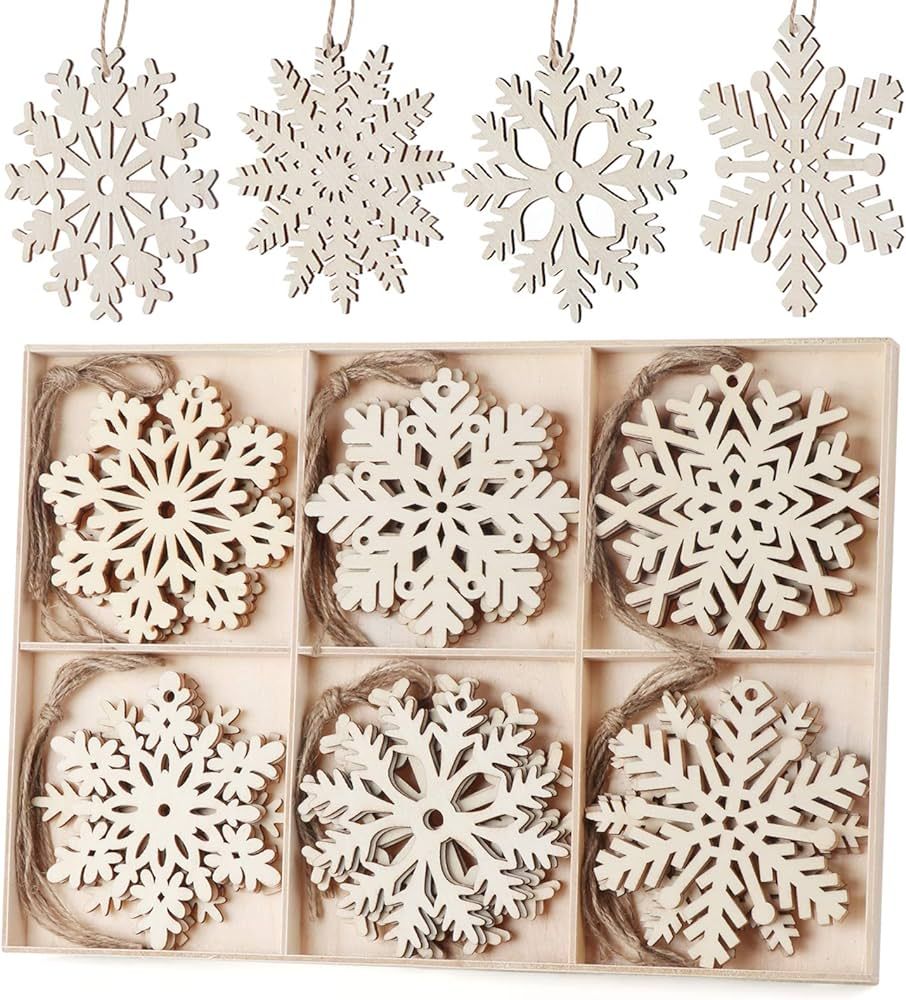 Lemonfilter 30Pcs Wooden Snowflakes Ornaments, Christmas Wood Hanging Decorations 4 Inches Snowfl... | Amazon (US)
