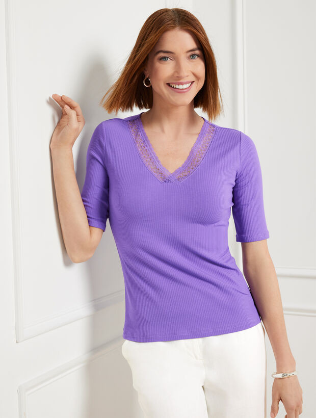 Lace Trim V-neck Tee | Talbots