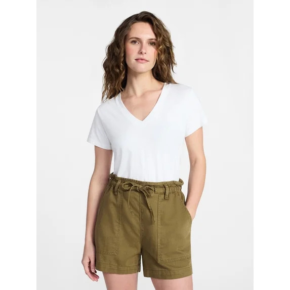 Time and Tru Women's Slub V Neck Tee with Short Sleeves, Sizes XS-XXXL | Walmart (US)