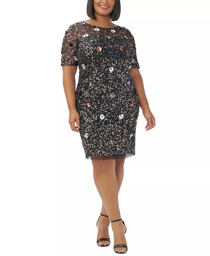 Adrianna Papell Plus Size Floral Beaded Cocktail Dress & Reviews - Dresses - Plus Sizes - Macy's | Macys (US)