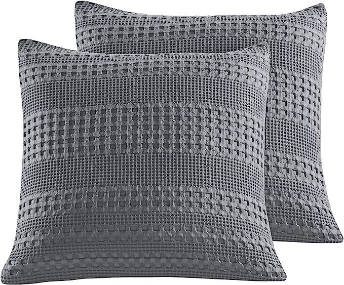 PHF 100% Cotton Waffle Weave Euro Shams 26" x 26", 2 Pack Elegant Home Decorative Euro Throw Pill... | Amazon (US)