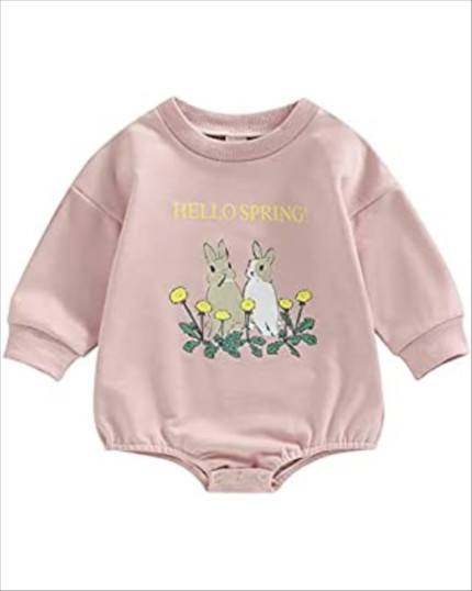 Click for more info about KOSUSANILL Newborn Baby Girl Easter Outfit Infant Long Sleeve Bunny Oversized Romper Sweatshirt R...