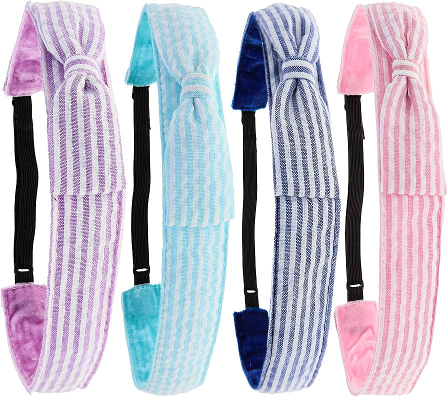 FROG SAC Adjustable Seersucker Striped Hairbands - Non-Slip Flat Bows for Girls & Kids, Cute Smal... | Amazon (US)