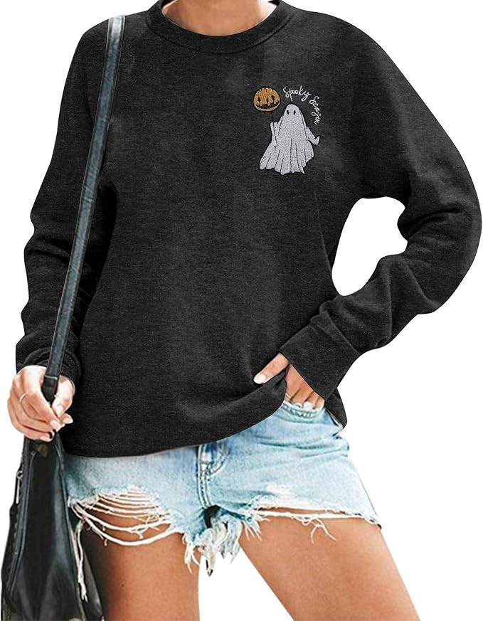 FASHGL Ghost Sweatshirt Women Funny Halloween Pullover Spooky Graphic Blouse Casual Long Sleeve T... | Amazon (US)