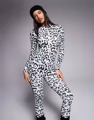 ASOS 4505 Ski fleece back base layer long sleeve unitard with thermal treatment in snow leopard | ASOS (Global)