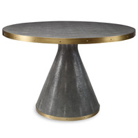 Click for more info about Mr. Brown Belmondo Modern Grey Faux Shagreen Round Brass Dining Table - 59D