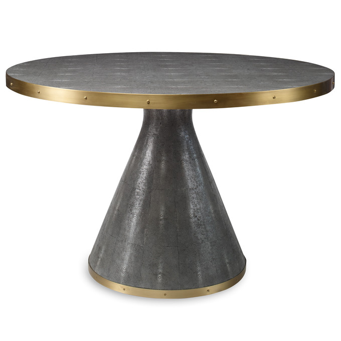 Click for more info about Mr. Brown Belmondo Modern Grey Faux Shagreen Round Brass Dining Table - 59D