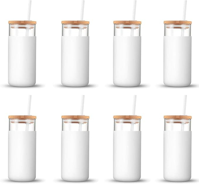 tronco 20oz Glass Tumbler Glass Water Bottle Straw Silicone Protective Sleeve Bamboo Lid - BPA Fr... | Amazon (US)