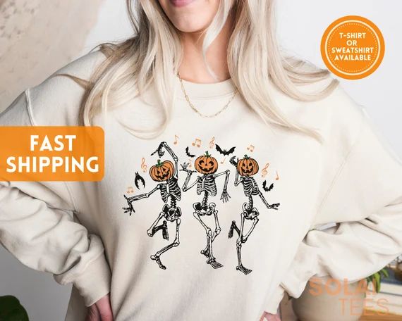 Halloween Pumpkin Head Dancing Skeletons Shirt Halloween - Etsy | Etsy (US)