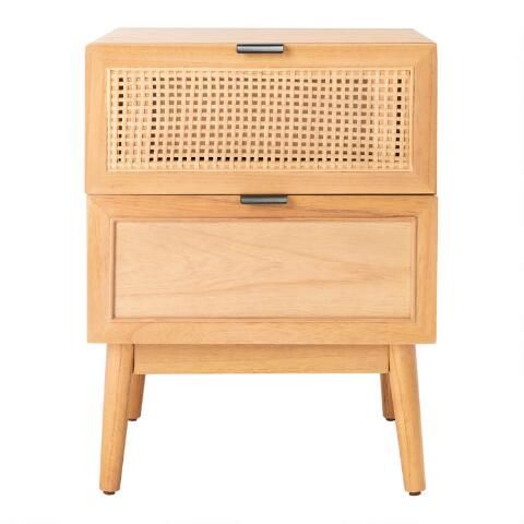 Sadie Natural Rattan And Wood Nightstand With Drawers | World Market