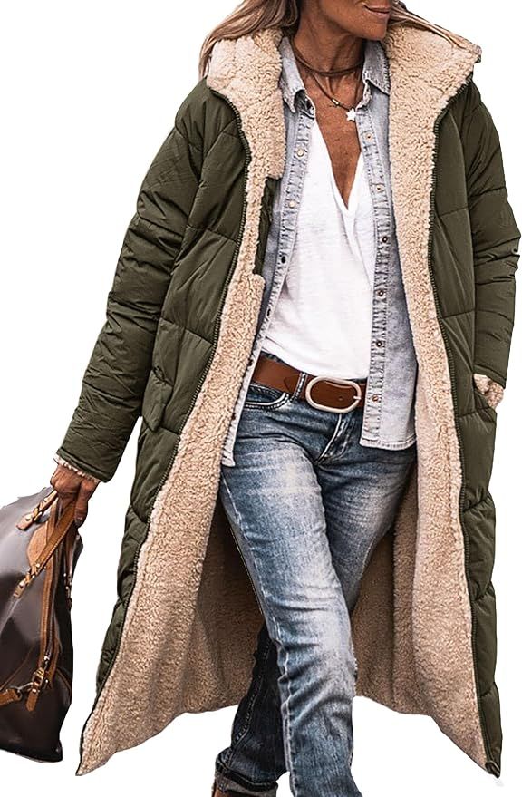 PRETTYGARDEN Women's 2024 Winter Fashion Clothes Oversized Shearling Fleece Long Coats Jackets | Amazon (US)