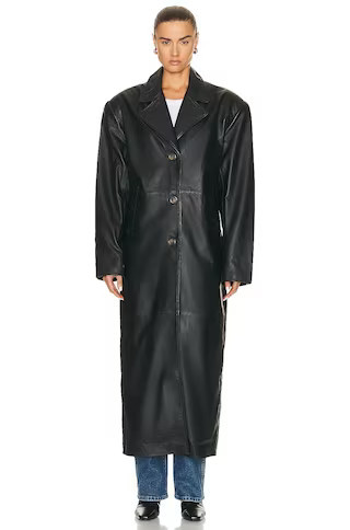 GRLFRND The Long Leather Coat in Black - Black. Size XS (also in ). | FWRD 