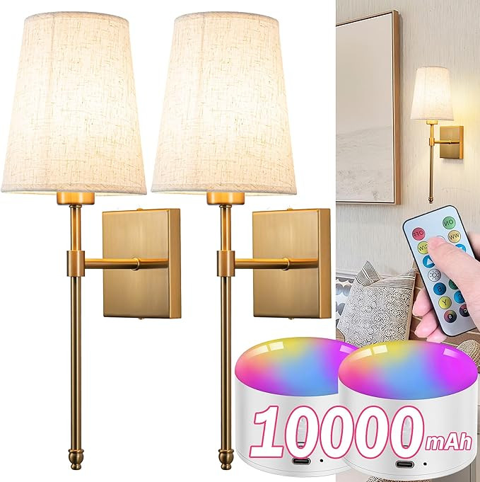 Battery Operated Wall Sconce Light Set Of Two, Battery Operated Sconces Wall Lighting Indoor Wire... | Amazon (US)