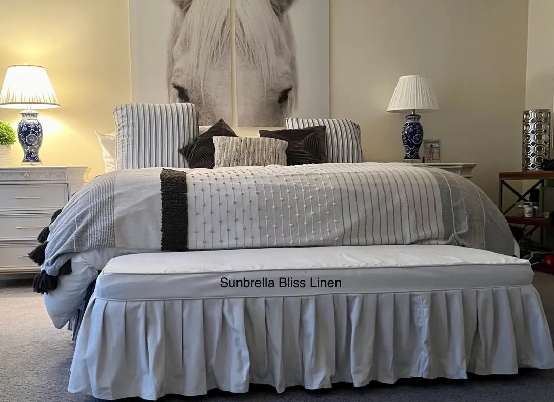 Custom Bench Slipcover With Pleated Skirt and Piping - Etsy | Etsy (US)