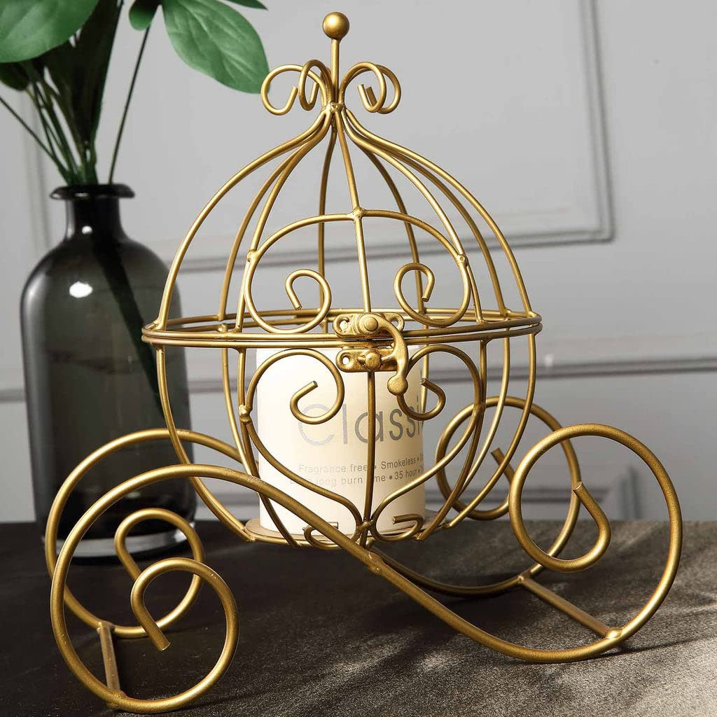 Tableclothsfactory 11" Gold Princess Carriage Metal Candle Holder Table Centerpiece Card Display | Amazon (US)