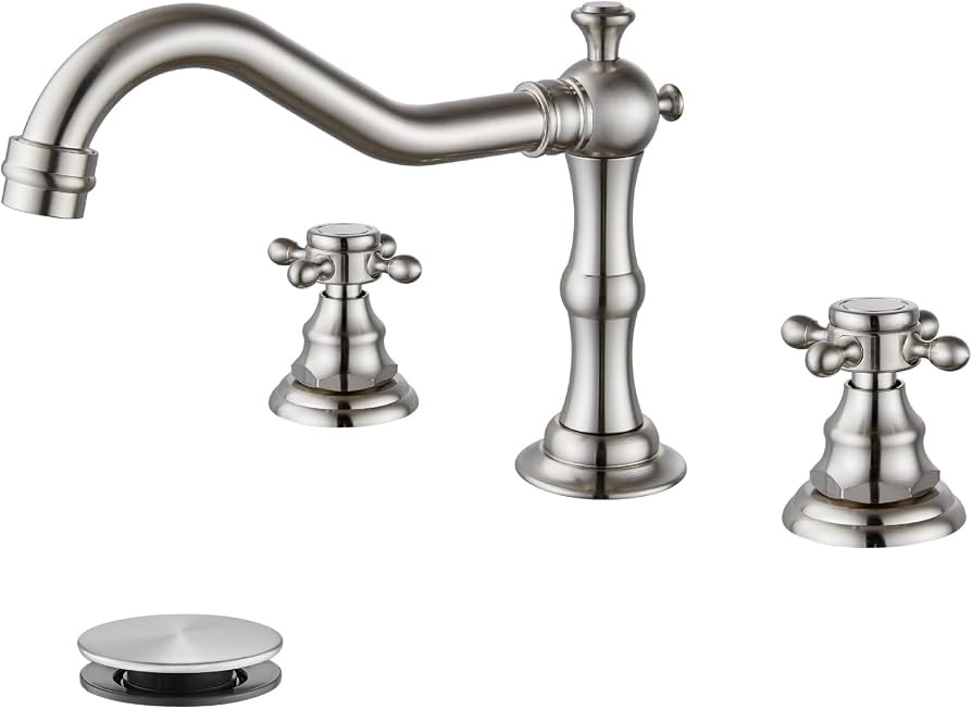 gotonovo 3 Hole Widespread Bathroom Sink Faucet Double Cross Handle Mixer Tap Faucet for Bathroom... | Amazon (US)