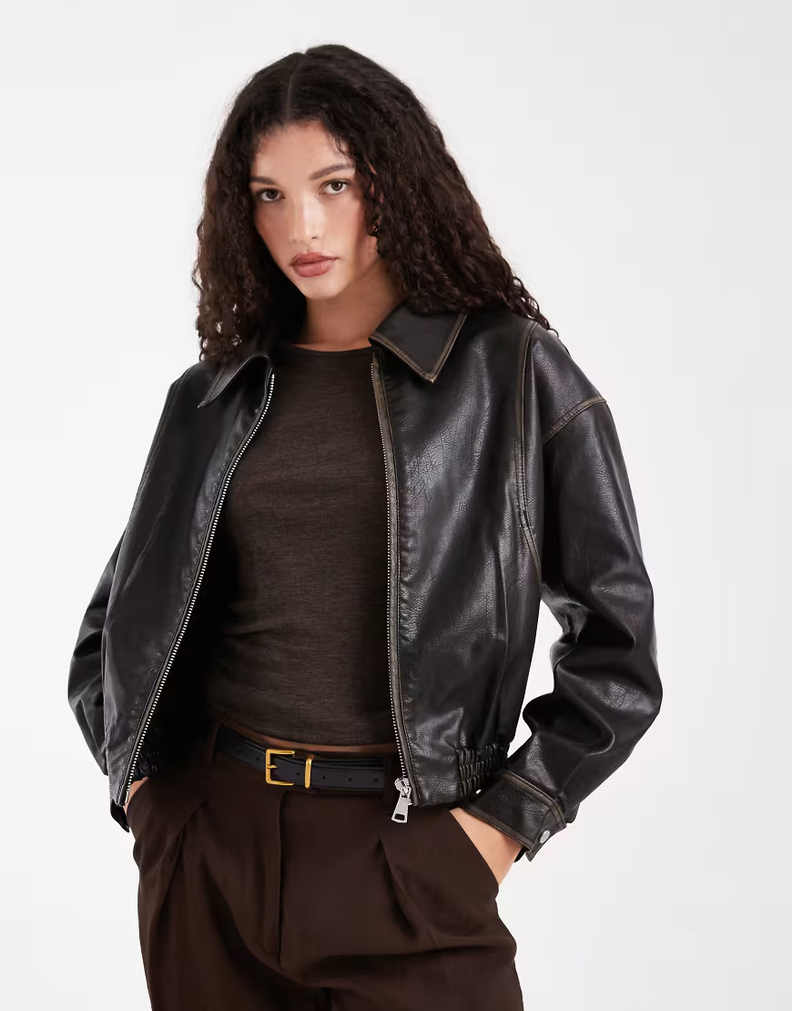 Wednesdays Girl faux leather oversized jacket in black | ASOS (Global)