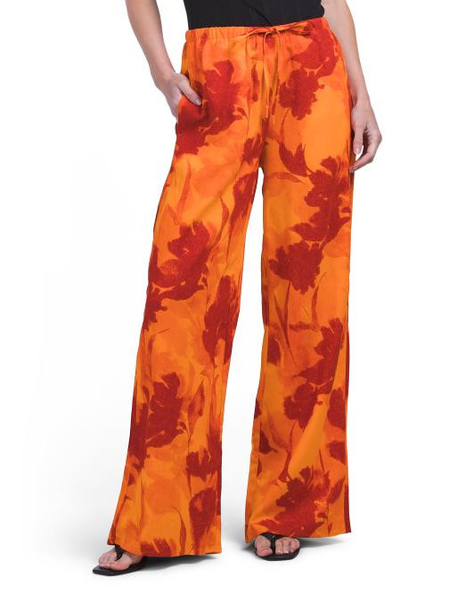 Linen Blend Printed Narrow Palazzo Pull On Pants | TJ Maxx