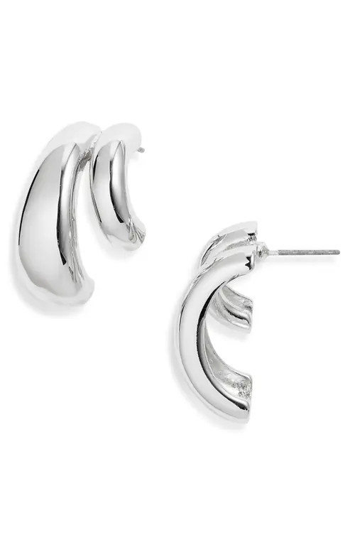 Open Edit Double Curved J-Hoop Earrings in Silver at Nordstrom | Nordstrom