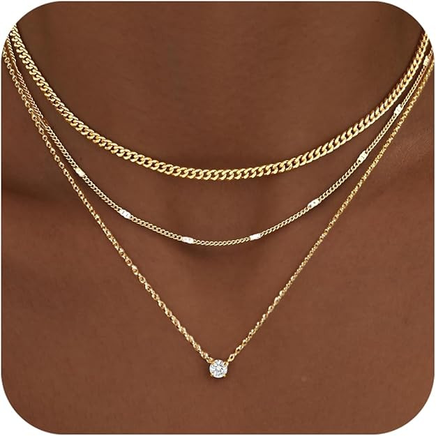 WomenGifts Layered Gold Necklaces for Women, 14K Gold Sterling Silver Plated Dainty Pendant Neckl... | Amazon (US)