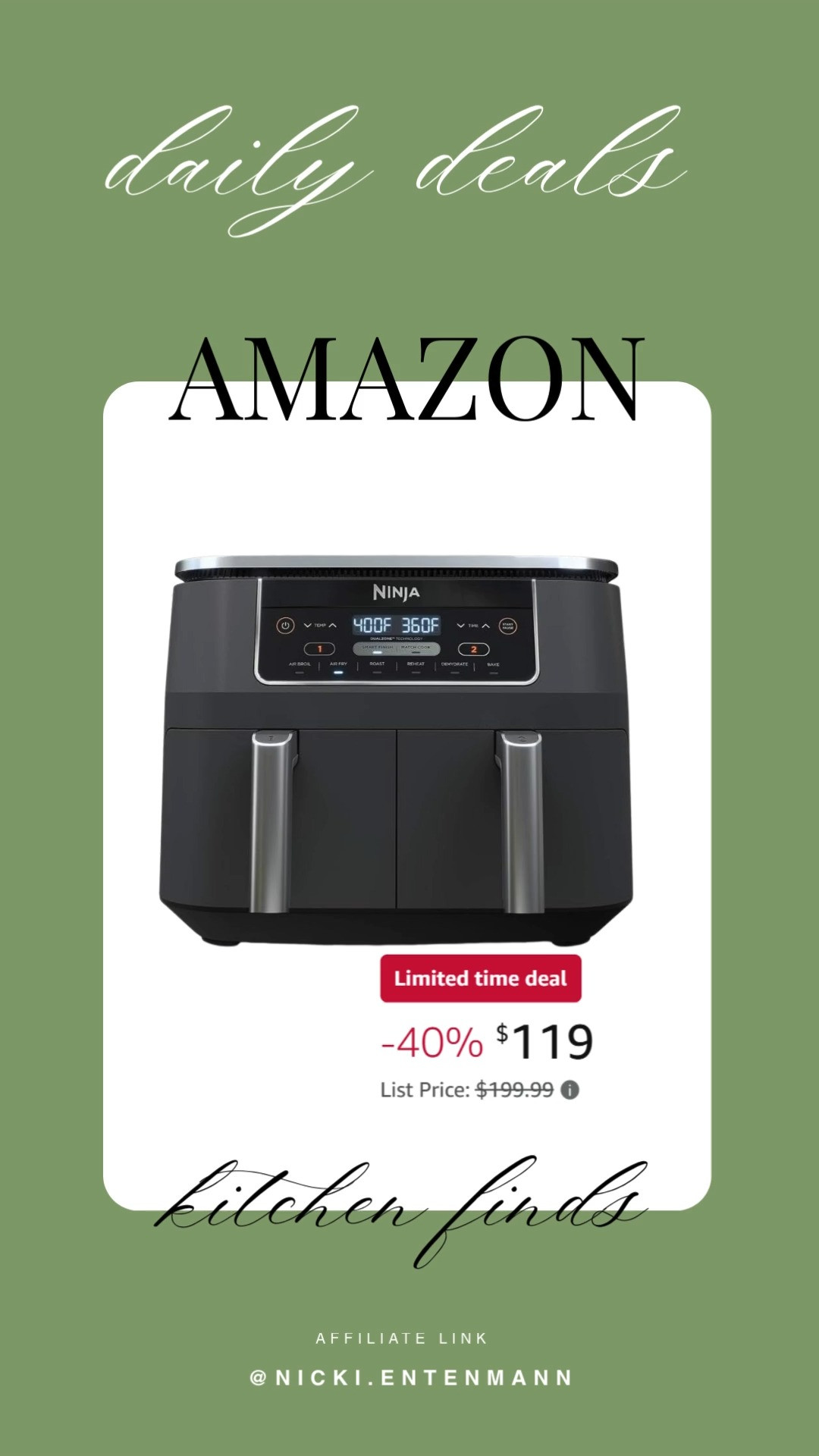 This Ninja DZ201 Foodi 8 quart 6 in 1 DualZone air fryer with 2 baskets brings cheerful flavor and effortless versatility to everyday cooking with modern flair. #NinjaFoodi #AirFryer #DualZoneCooking #KitchenEssentials #HealthyCooking #CookingTools #HomeChefLife #ModernKitchen #DailyMeals #FoodieFavorites 🍟✨👩‍🍳
 

 #LTKSeasonal #LTKHome #LTKTravel