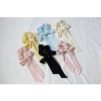 Crepe Scrunchie Bow Ties Pastel Colors Hair Accessories Tie Ponytail Elastic Skinny Scarf Scrunchies | Etsy (US)