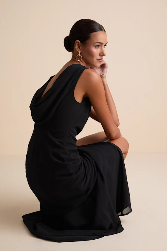Yaneli Black Boat Neck Cowl Back Maxi Dress | Lulus
