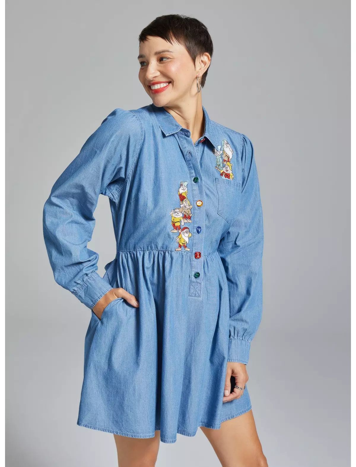 Disney Snow White and the Seven Dwarfs Portrait Denim Long-Sleeve Dress - BoxLunch Exclusive | BoxLunch