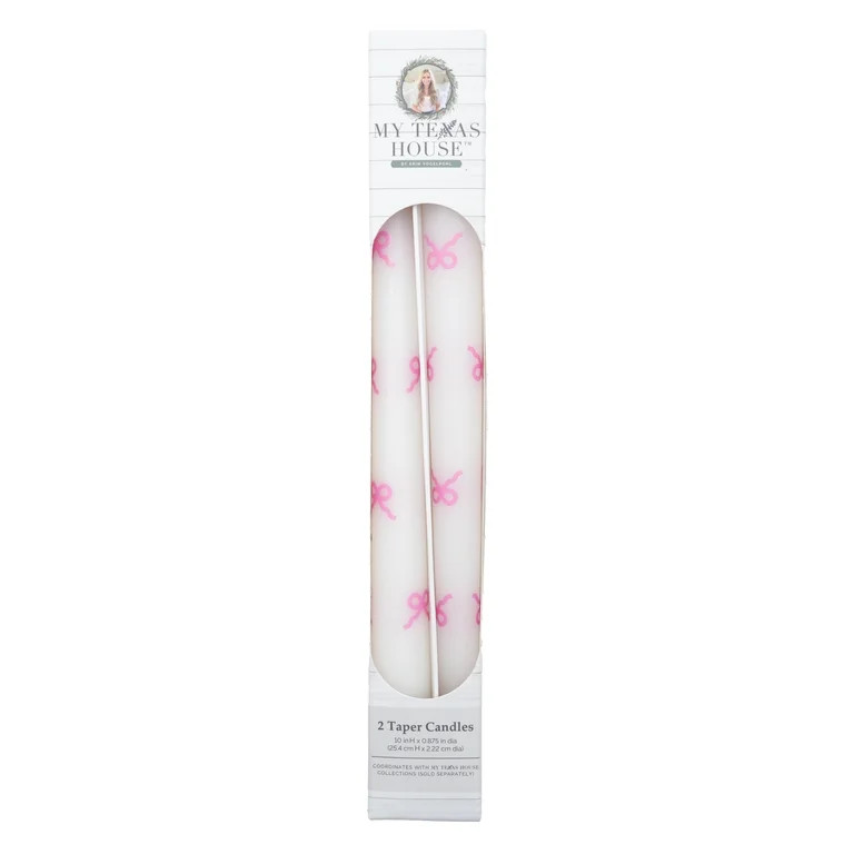 My Texas House Easter 10" Pink Bow & White Taper Candles, Unscented, 2 Count | Walmart (US)