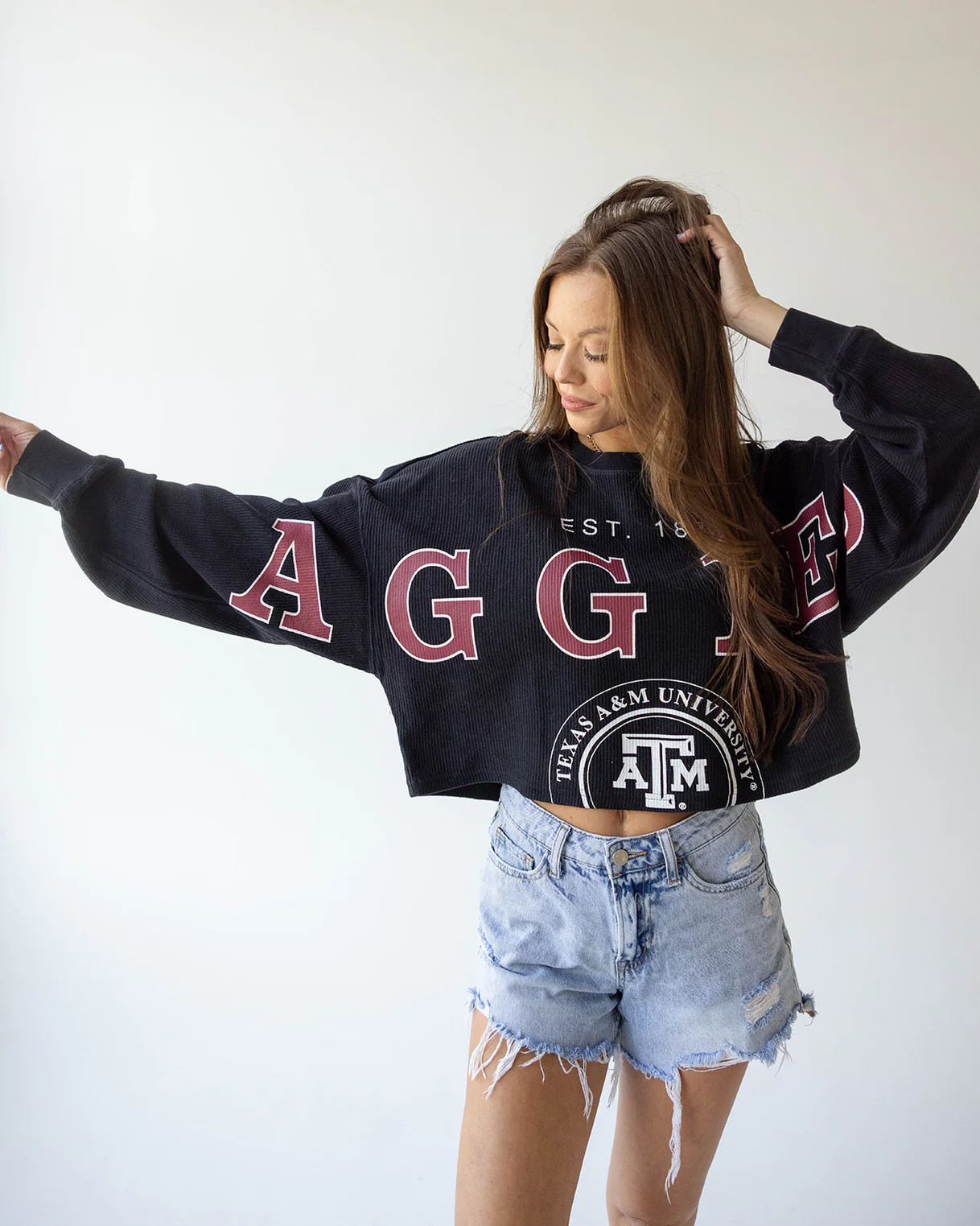 Texas A&M Phipps Split Sleeve Cropped Corded Crew | Gameday Social
