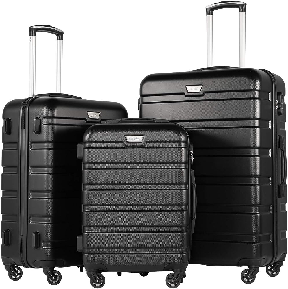 Coolife Luggage 3 Piece Set Suitcase Spinner Hardshell Lightweight TSA Lock (black, 3 piece set(2... | Amazon (US)