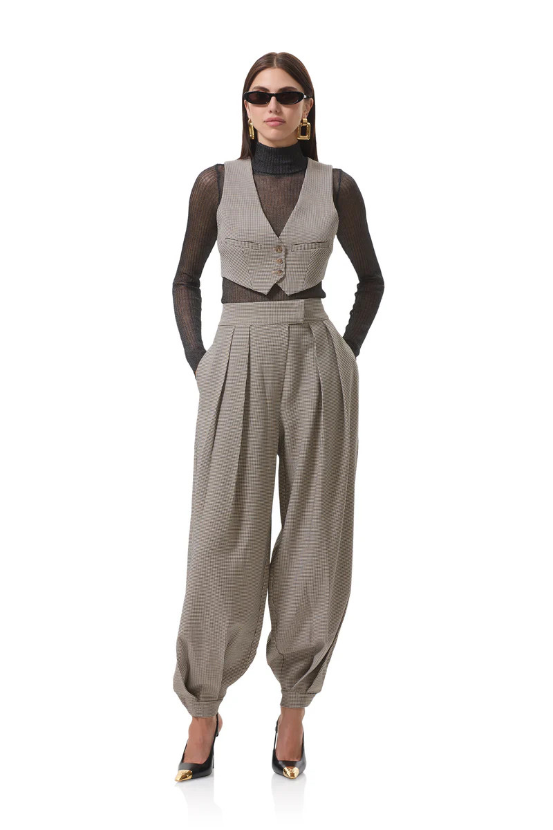 Daryl Crop Vest - Grey Houndstooth | ShopAFRM