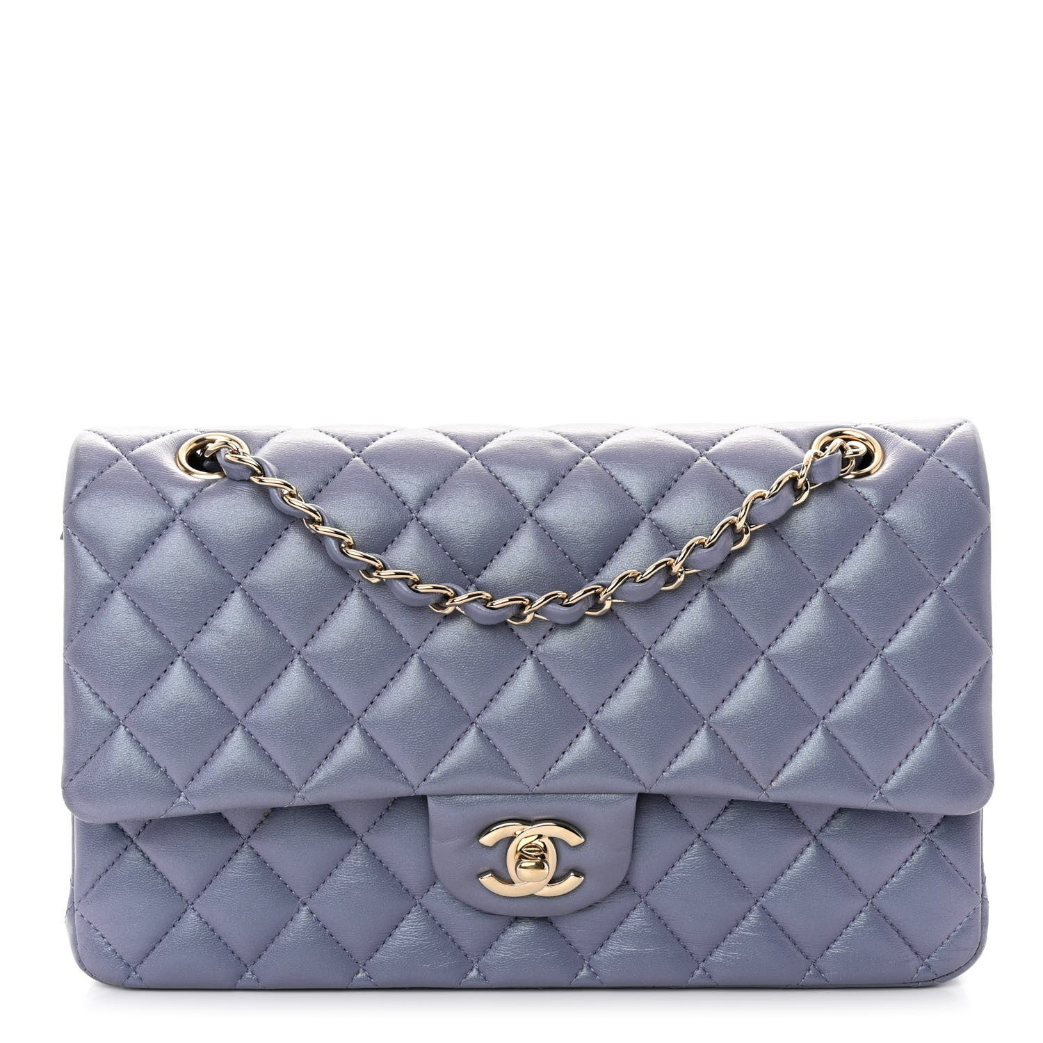 Metallic Lambskin Quilted Medium Double Flap Purple | FASHIONPHILE (US)